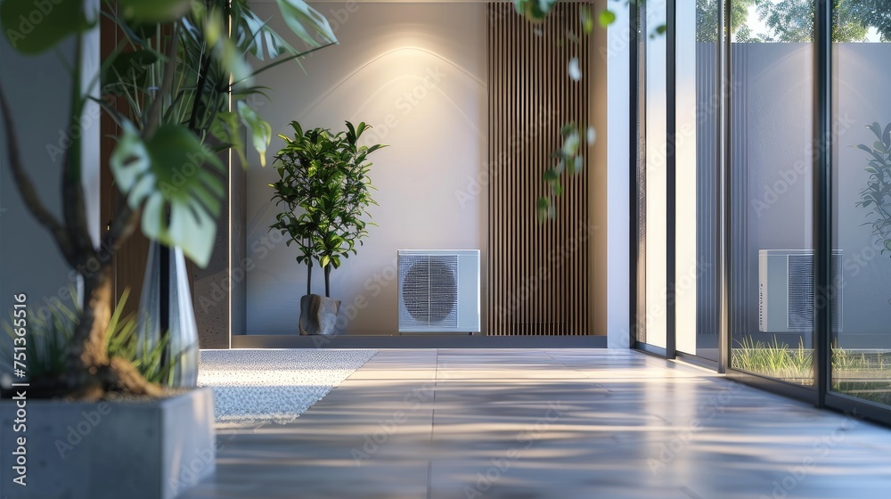 an air source heat pump installed in a residential building, symbolizing the shift towards sustainable and clean energy practices at home.