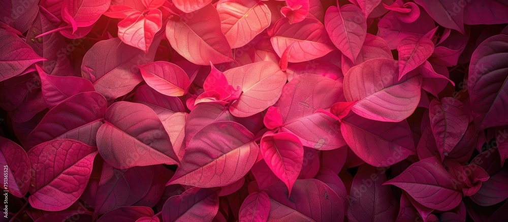 A detailed view showcasing a cluster of vibrant pink bougainvillea leaves, displaying their unique colors and textures up close.
