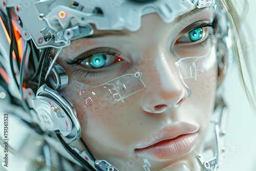 a woman with green eyes and a robot head © White