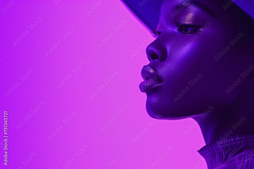 Elegant Portrait of a Woman in Purple Lighting