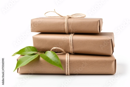 Eco-Friendly Wrapped Packages With Green Leaf Accent