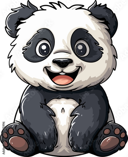 Panda cartoon, smiling panda illustration, vector, isolated on white background