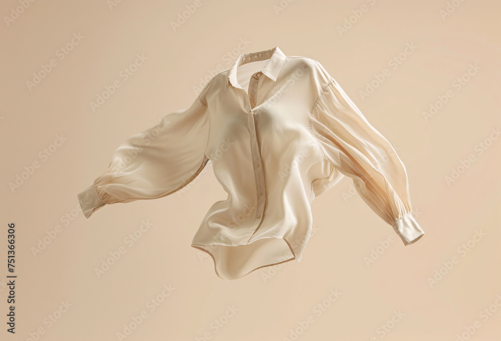Elegant Beige Shirt Soaring Against a Neutral Backdrop Elegant Beige Shirt Soaring Against a Neutral Backdrop