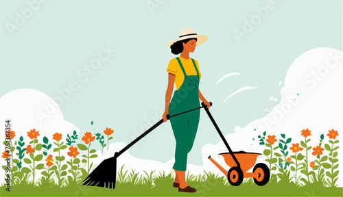 Vector de una mujer trabajando en un jardín