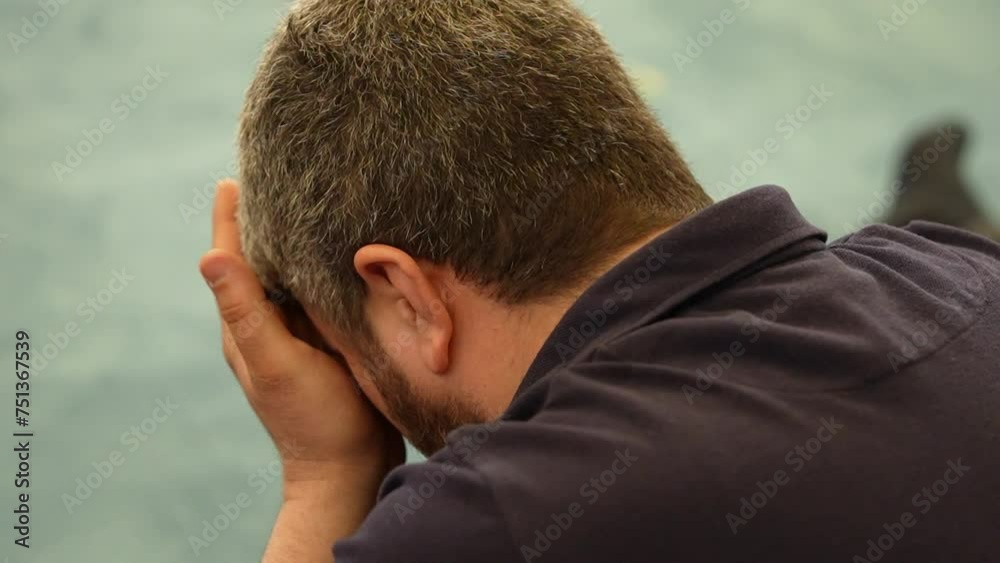 Religious muslim man praying inside the mosque