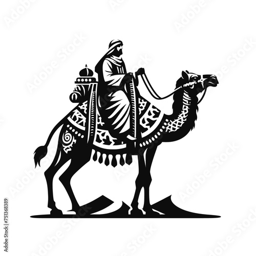 Beautiful nomad and camel simplified forms isolated vector illustration