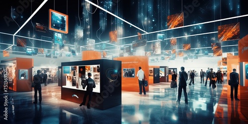 IT business convention, demonstration booth. Long exposure.