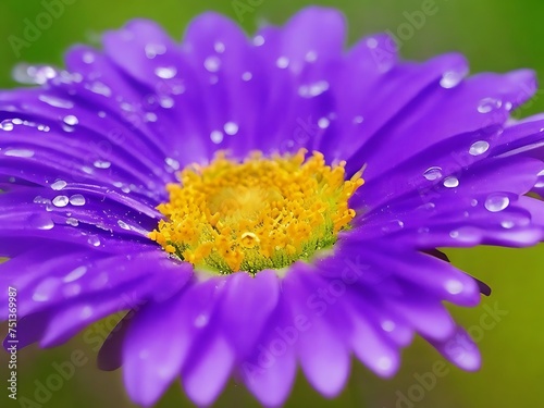 photo vibrant colors of nature close up of a wet purple daisy generated by artificial. ai generated 