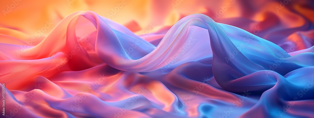 Iridescent chrome wavy gradient cloth fabric, abstract background, ultraviolet holographic foil texture, liquid surface, ripples, metallic reflection.
