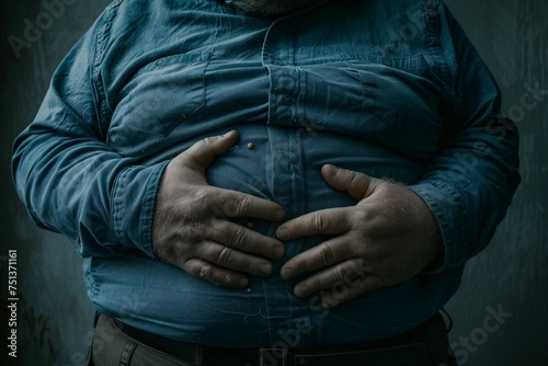 a man with his hands on his stomach photo