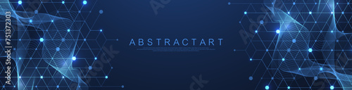 Vector connections of lines and dots. Technology banner template. Graphic abstract background communication. Minimal array with compounds lines and dots. Digital data visualization