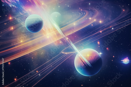 Retro collage style universe, galaxy, space background. Fantasy cosmos concept illustration.