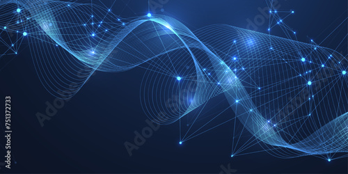 Vector connections of lines and dots. Technology banner template. Graphic abstract background communication. Minimal array with compounds lines and dots. Digital data visualization
