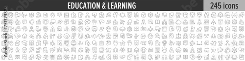 Education and Learning linear icon collection. Big set of 245 Education and Learning icons. Thin line icons collection. Vector illustration