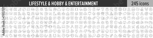 Lifestyle, Hobby and Entertainment linear icon collection. Big set of 245 Lifestyle, Hobby and Entertainment icons. Thin line icons collection. Vector illustration