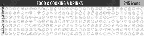 Food  Cooking and Drinks linear icon collection. Big set of 245 Food  Cooking and Drinks icons. Thin line icons collection. Vector illustration