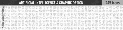 Artificial Intelligence and Graphic Design linear icon collection. Big set of 245 Artificial Intelligence and Graphic Design icons. Thin line icons collection. Vector illustration