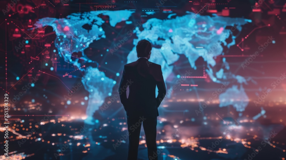 Global Visionary: Business Leader Overlooking World Data Global Visionary: Business Leader Overlooking World Data