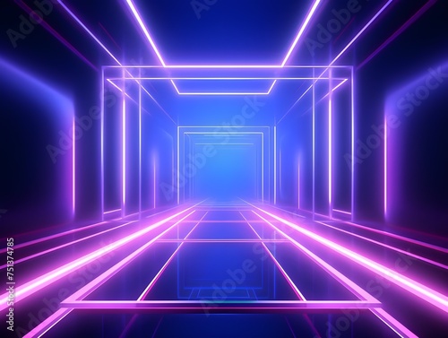 3d rendering neon light abstract ultraviolet background dynamic glowing lines blue pink laser rays fashion stage background
 photo