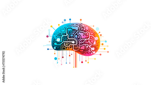 Colorful AI brain illustration cut out. Isolated ai brain on transparent background