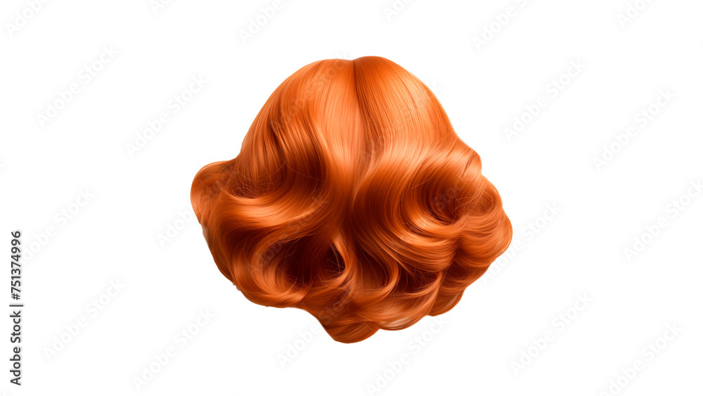Fototapeta premium Hair wig mockup cut out. Red hair wig on transparent background