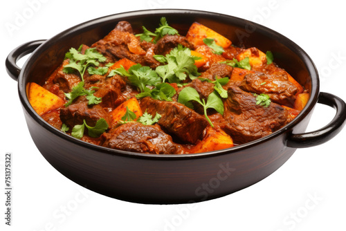 Tasty Flavorful Lamb Curry Isolated on Transparent Background.