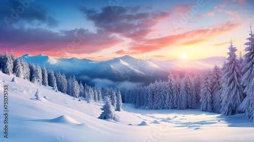 winter landscape with mountains and sun © khadija