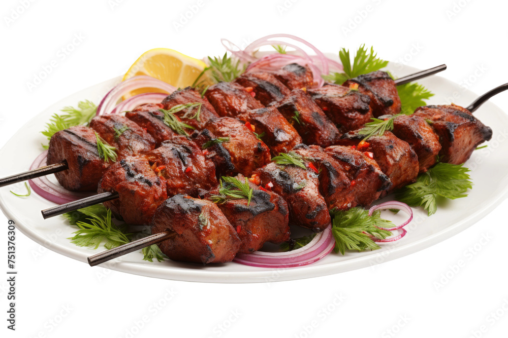Delicious Meat Skewers Isolated on Transparent Background.