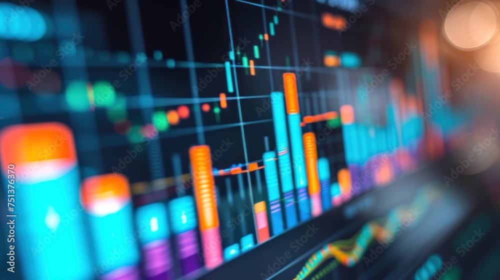 analysis on the monitor. Concept of fundamental and technical analysis. Stock market charts analysis on the monitor. Concept of fundamental and technical analysis. Stock market charts