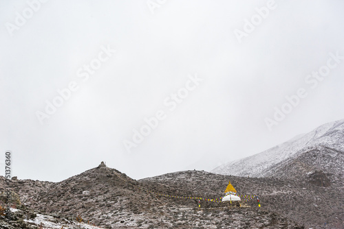 Buddhist stupas in Deboche village, Himalayan mountains photo