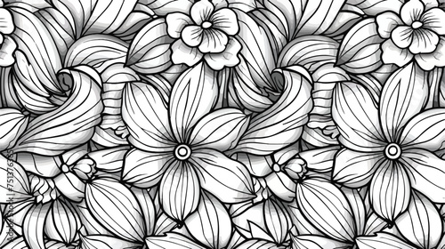 Monochrome Seamless Pattern with Floral Motifs. Endle
