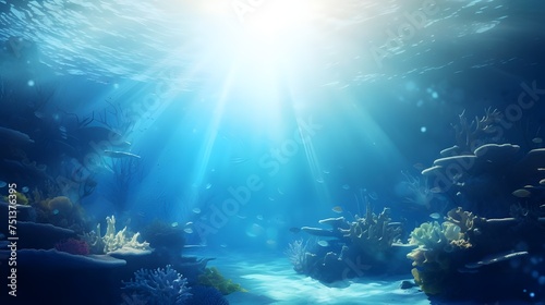 Realistic nature background with underwater landscape and sunlight 