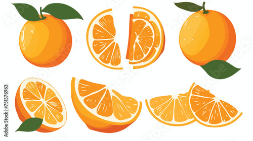 Orange and slices. Cartoon flat style. Vegetarian fre