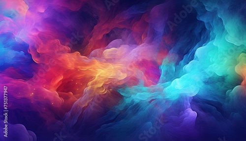 Splash colorful ink art background, multicolor swirling paints, and drops in fluid smoky clouds background
