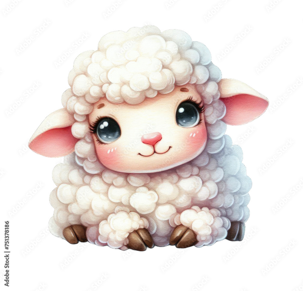 Little sheep. Baby cute watercolor illustration