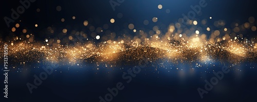 abstract background with Dark blue and gold particle. Christmas Golden light shine particles bokeh on navy blue background. Gold foil texture. © Coosh448