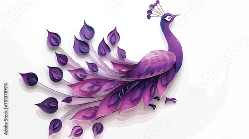 Purple peacock from paper isolated on white background