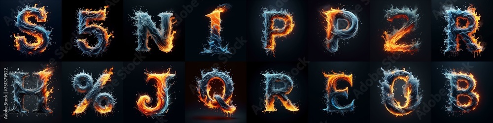 Fototapeta premium Lettering Typeface That Blends water and fire. AI generated illustration