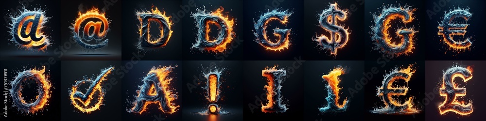 Fototapeta premium Lettering Typeface That Blends water and fire. AI generated illustration