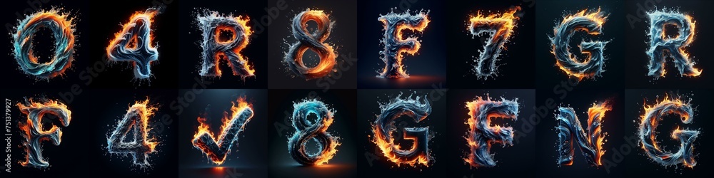 Fototapeta premium Lettering Typeface That Blends water and fire. AI generated illustration