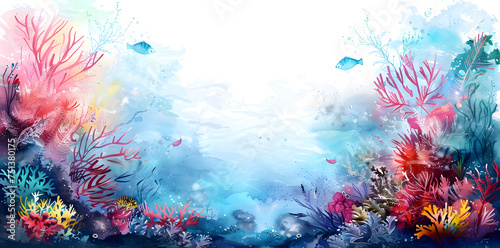 Colorful underwater world in watercolor style isolated on white background photo