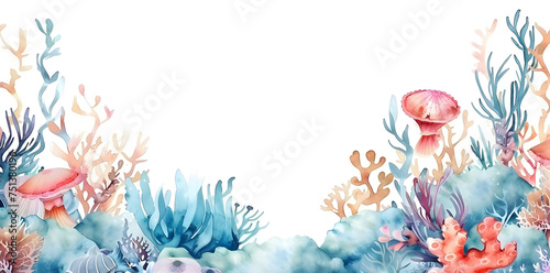 Fototapeta Naklejka Na Ścianę i Meble -  Colorful underwater world in watercolor style isolated on white background