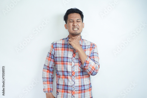 Adult Asian man suffer sore throat