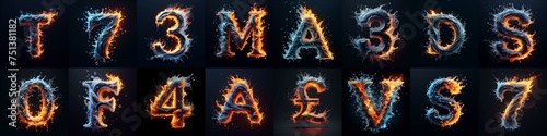 Lettering Typeface That Blends water and fire. AI generated illustration © vector_master