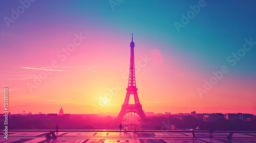 Minimalist Elegance  Artful Depiction of the Eiffel Tower in Painterly Style  Symbolizing Olympic Excellence