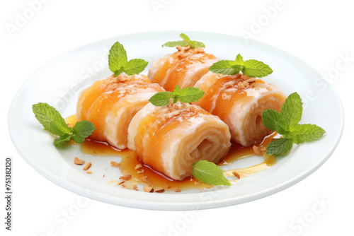 Sweet Syrup Soft Mithai Rolls Isolated on Transparent Background.