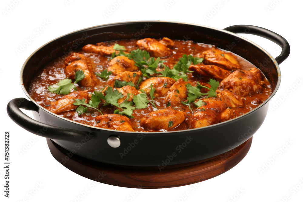 Pot Cooked Spicy Chicken Curry Isolated on Transparent Background.