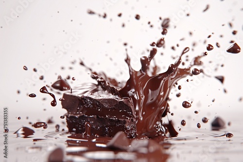 a chocolate splashing into a piece of cake