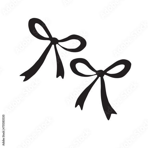Set of vector flat black tied bows, ribbons. Hand drawn simple clip art for Easter xmas birthday Valentines Day, girls design