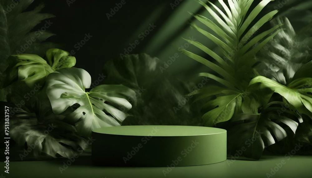 3D product podium with moss and plants; modern vector rendering 3d shape for products display 3D product podium with moss and plants; modern vector rendering 3d shape for products display